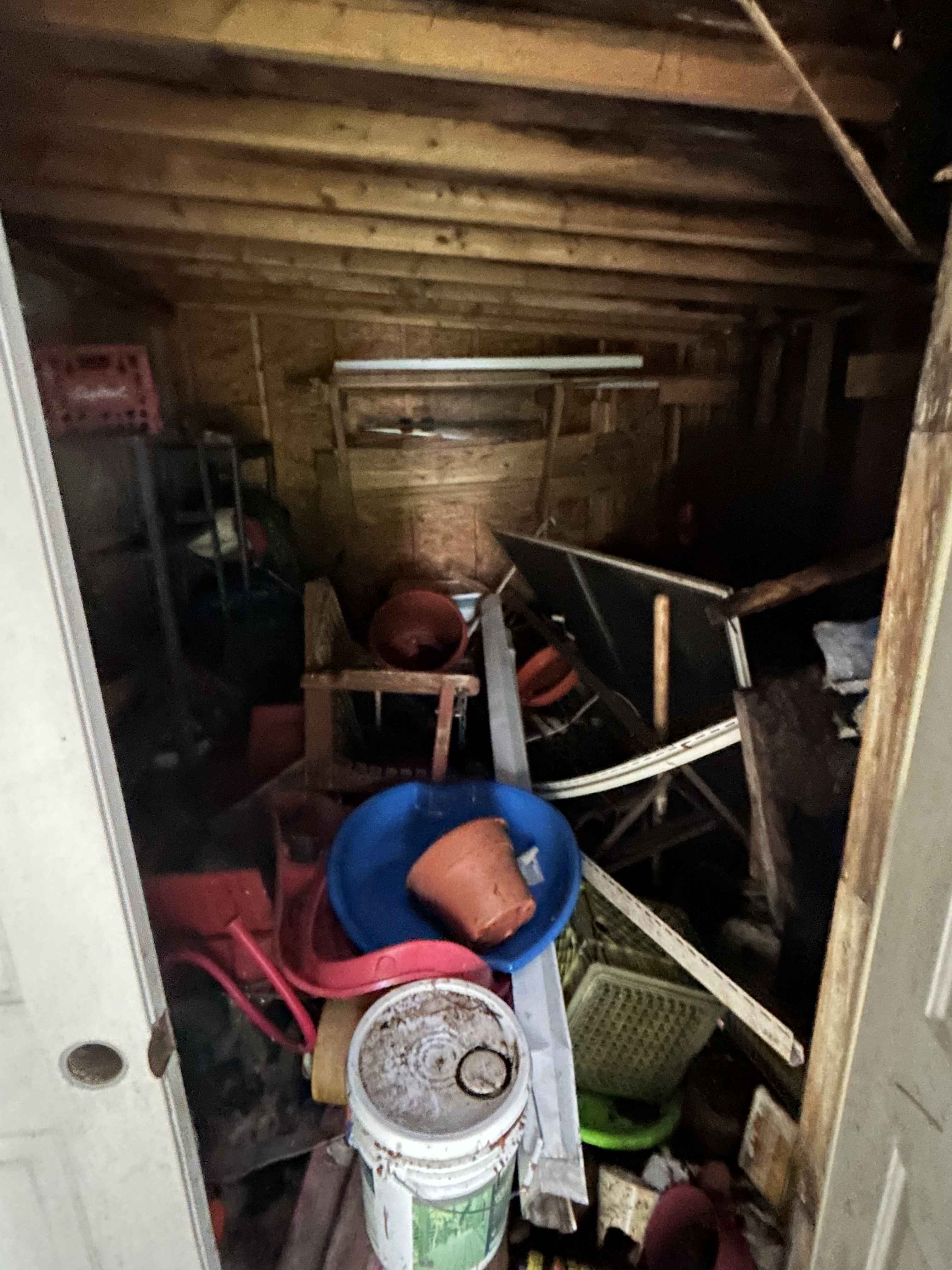 Packed shed interior before removal, Cottleville, MO
